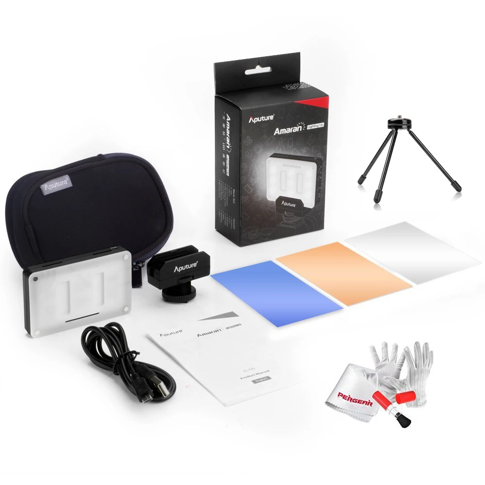 Aputure Amaran AL-M9 CRI95+ Mini LED Video Light On-Camera Fill Light with Mini Tripod Light Stand and Pergear Cleaning Kit