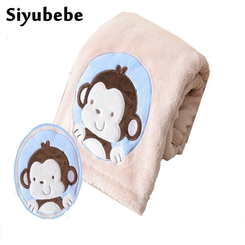 Детское одеяло, уплотненное, теплое, Двухслойное, Коралловое, флисовое, с рисунком обезьянки, для младенцев, пеленка, Bebe, конверт, для новорожденных, детское постельное белье, одеяло