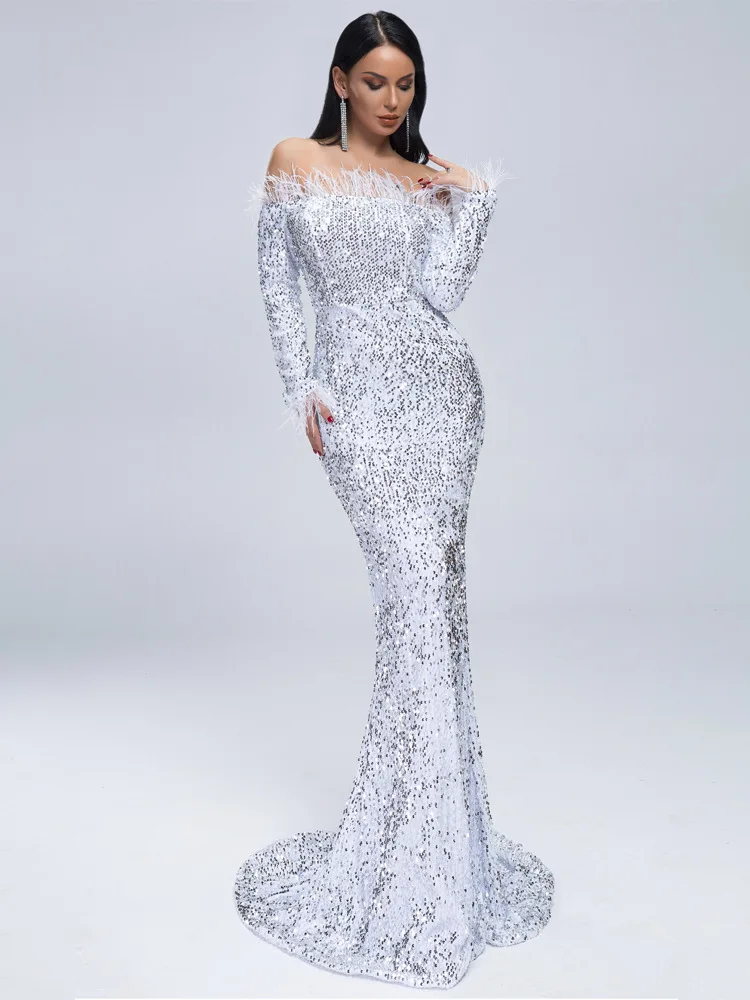 

Maxi Dress Elegant Celebrity Fashion Night Club Party Wedding Women Long Sleeve Dresses Sexy