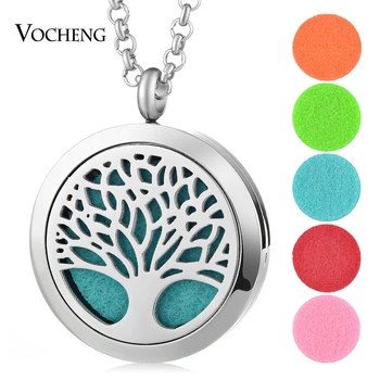 

10pcs/lot Aromatherapy Locket Necklace Diffuser Tree of Life Pendant 316L Stainless Steel Magnetic with Felt Pads VA-258*10