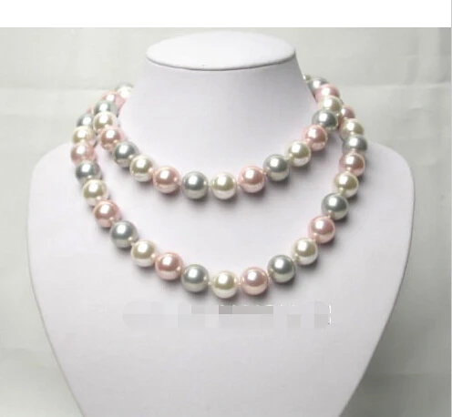 

Hot sell Noble- Free shipping@@@@@ AAAA BEST round white pink gray seashell pearls necklace a 6.08