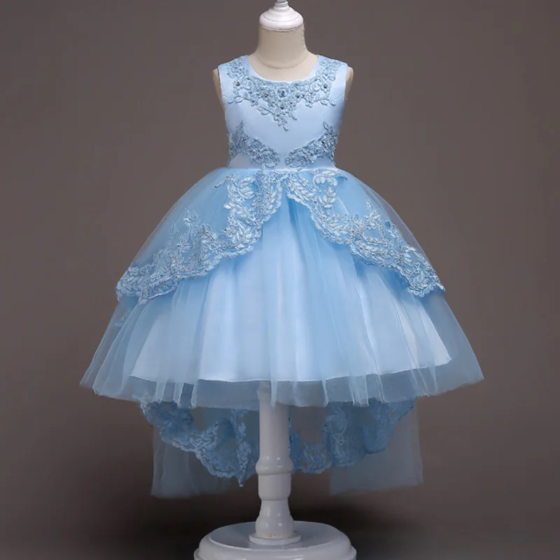 Новинка; Vestidos; летнее платье для девочек; коллекция года; костюмы для детей; платья принцессы для девочек-подростков; свадебное платье; кружевная детская одежда - Цвет: Небесно-голубой