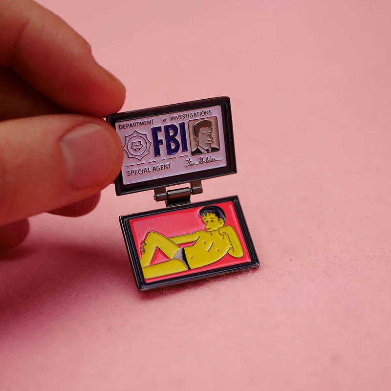 The Simpsons Pin X-Files FBI Fox Mulder ID Card Brooches Enamel pins Lapel pins Badges X-Files Jewelry Brooches Pin