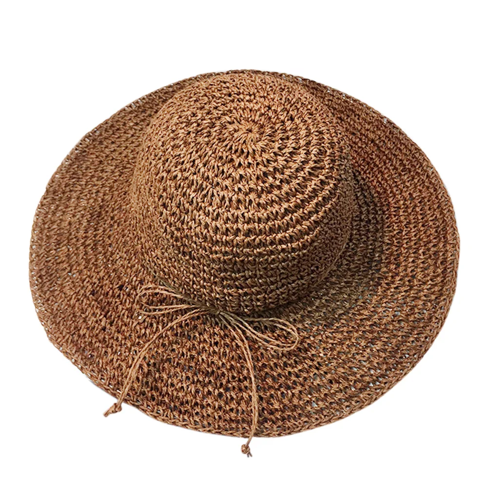 المرأة الأزياء المضادة للأشعة فوق البنفسجية واسعة حافة طوي القش جديلة الشمس الصيف تنفس شاطئ كاب الشمس سانكير Topee