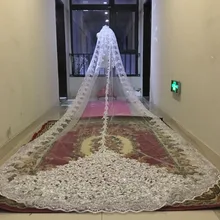 3 м/5 М длинные пайетки свадебная вуаль белый/слоновая кость с расческой кружево бусины Mantilla свадебные аксессуары, фата Veu De Noiva