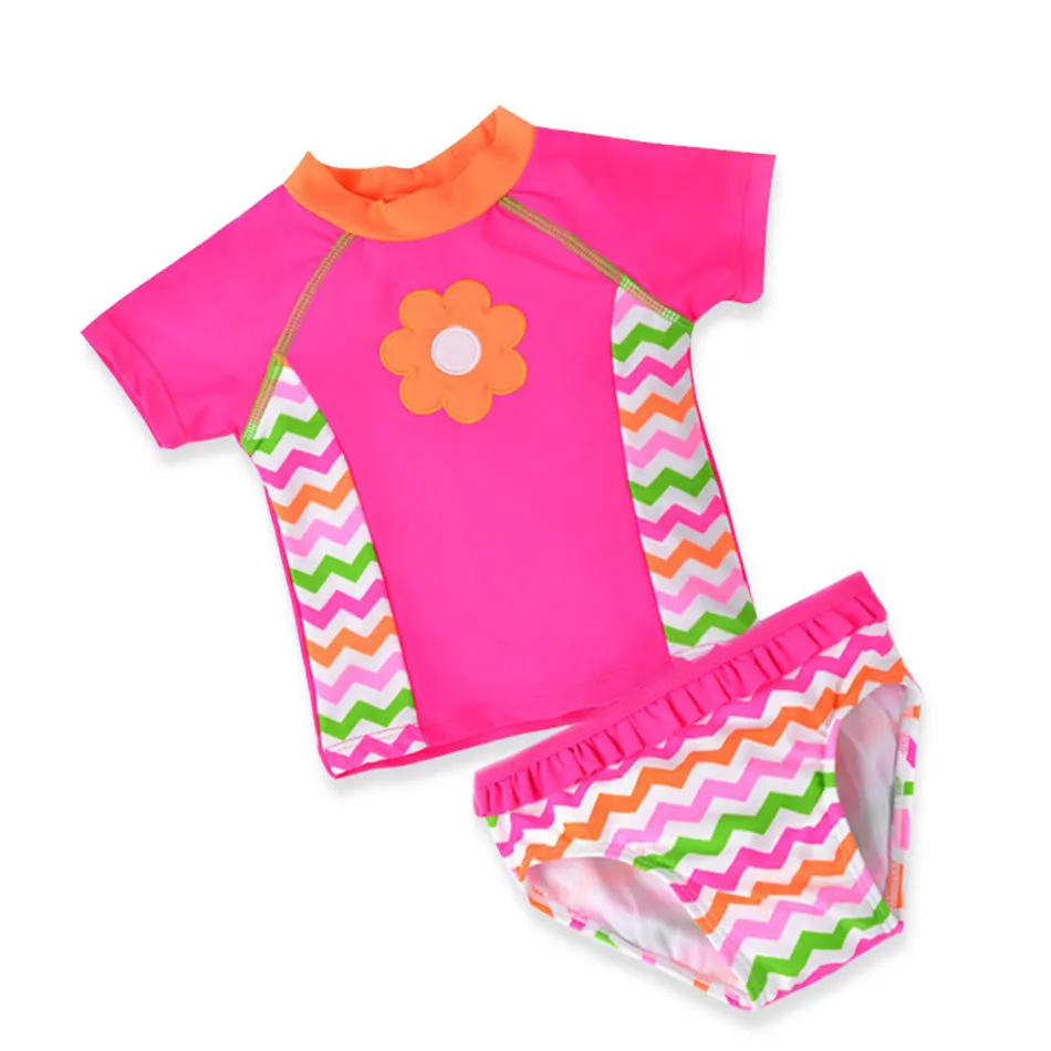 Baby Kids Girl Swimwear Short Sleeve Children Two Pieces Swimsuit Sun