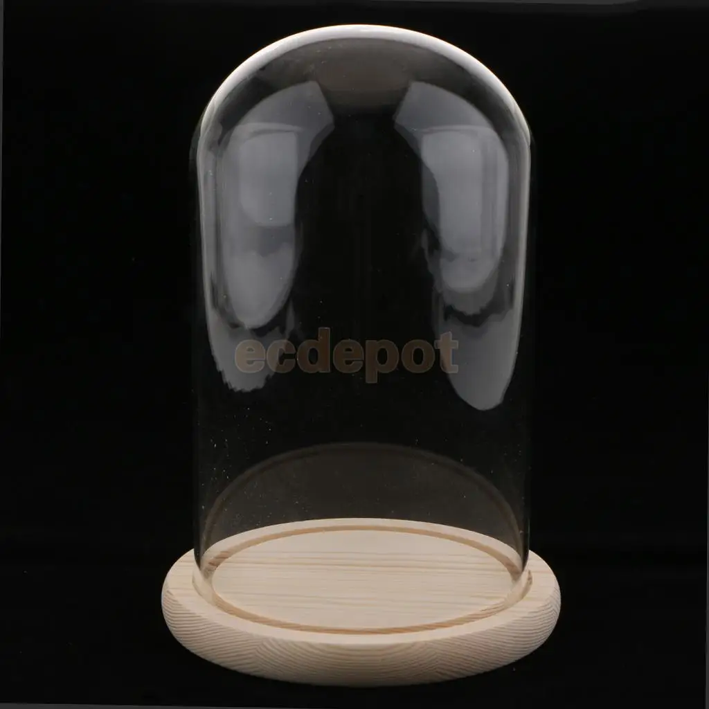 MagiDeal Borosilicate Heat-resistant Glass Display Glass Cover Flower Cloche Jar Dome with Wood Base Centerpieces Decoration 