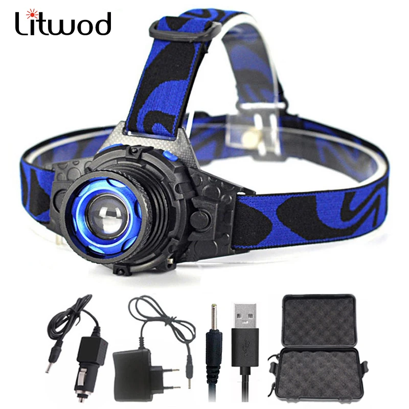 Goedkoop Litwod Z50 Cree Q5 Led Heldere Koplamp Licht Hoofd Zaklamp LED Koplamp ingebouwde Oplaadbare Batterij Hoofd Lamp zoomable