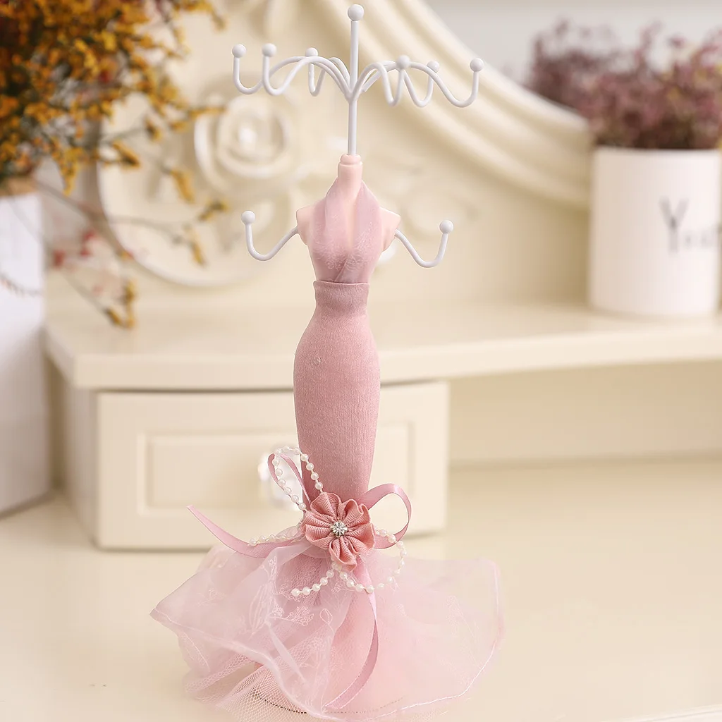 Floral Pink Dress Earring & Bracelet Holder Mini-Mannequin Jewelry