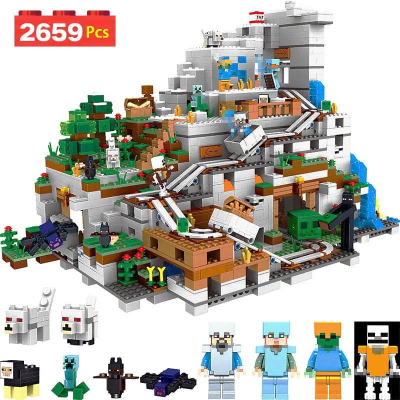 

My World Series Compatible LegoINGlys 21137 Minecrafter Module The Mountain Cave Zombie Blocks Iron Golem Bricks Toys Christmas