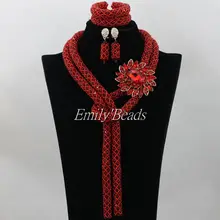 Прекрасные африканские бусины комплекты украшений для женщин вечерние свадебное с кристаллами ожерелье серьги браслет набор AIJ302