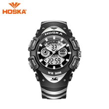 Marca HOSKA hombres estudiante digital reloj de los hombres reloj de Cuarzo de dos pantalla digital reloj deportivo resistente al agua 50 M