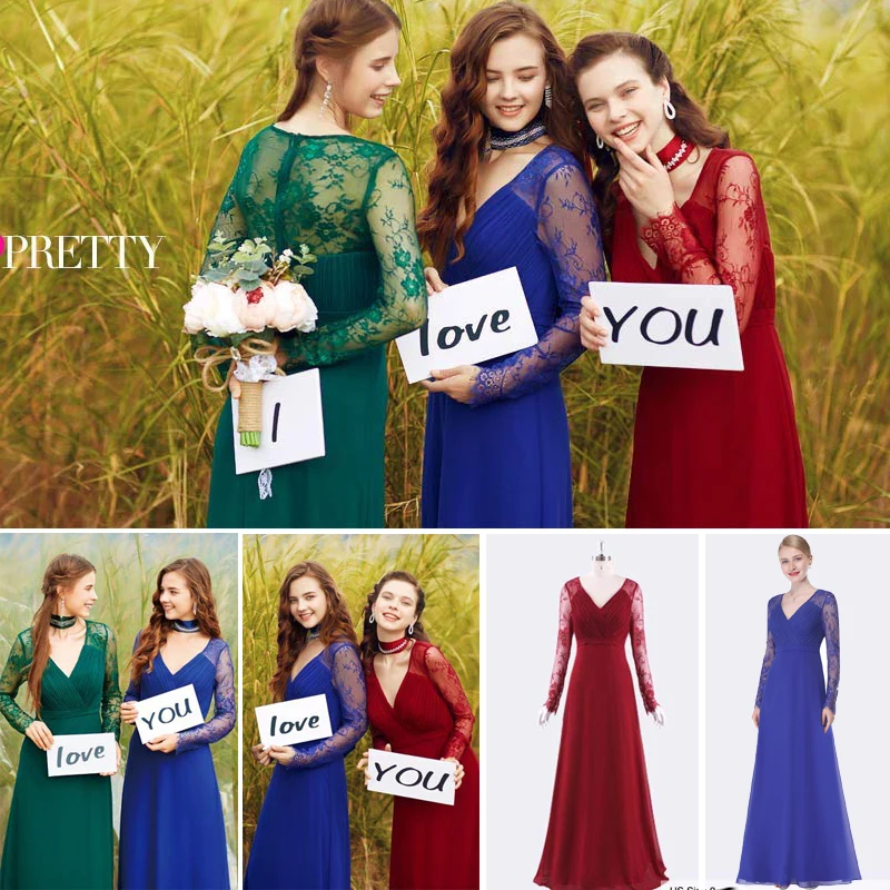 Женское вечернее платье с V образным вырезом и длинным рукавом|elegant evening dresses|evening