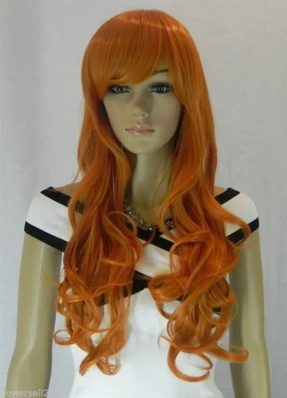 

European Style Deep Orange Specialized Long Curly Hair Girls/Women Wigs