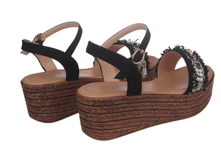 COOTELILI/Летние женские туфли Римские сандалии на платформе и высоком каблуке Босоножки на танкетке женщина повседневная женская обувь с открытым носком и пряжкой