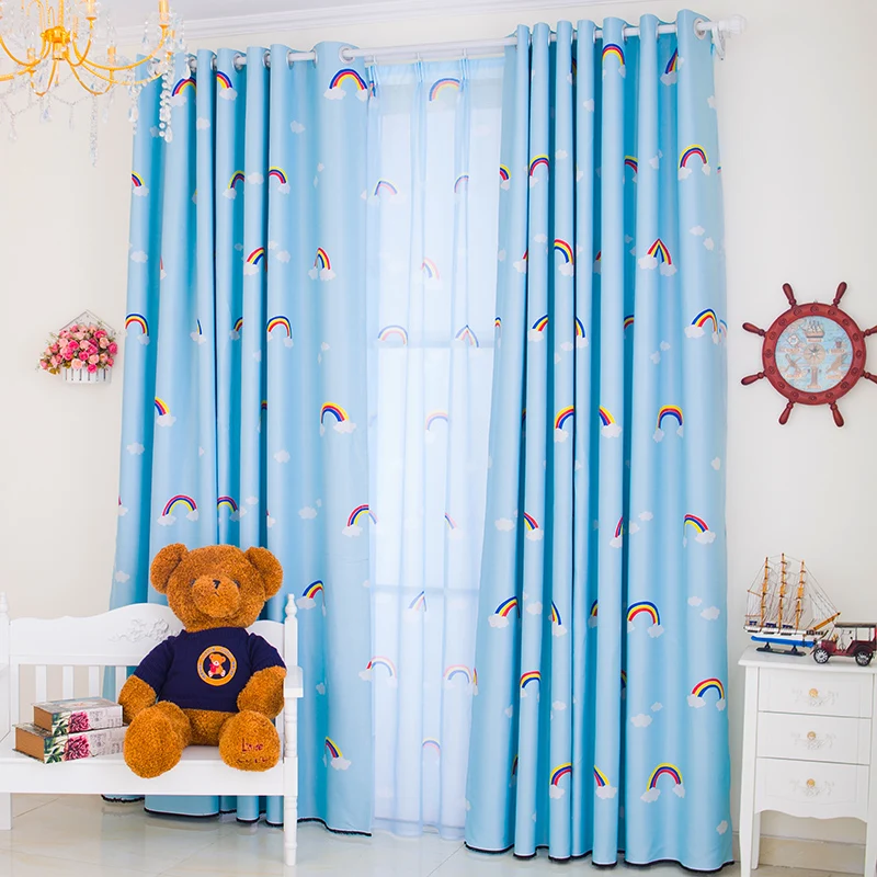 

Bedroom Curtains Free Shipping! Customized Size 2 pieces/Lot High Shading 80% Pastoral Style Rainbow Printing Baby Curtains