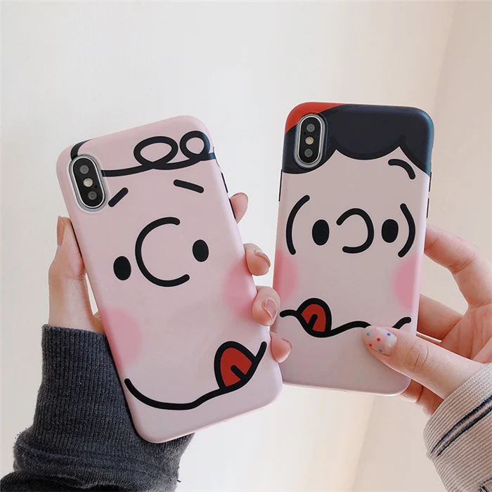 Super cute cartoon avatar for iphone 7 case silicone soft matte expression couple cover for iPhone 6s 7 8 plus X XR XS MAX funda