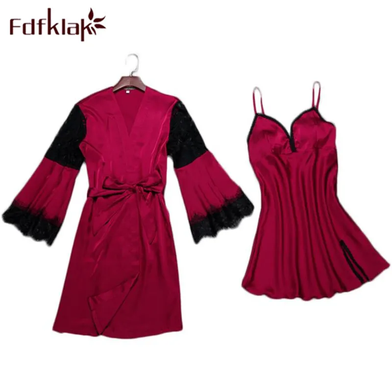 Fdfklak 2018 Spring Summer Sexy Women Luxury Nightdress Nightgown Robe