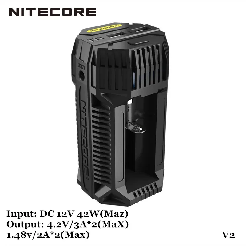 

Nitecore V2 Two Slots Frame Resistant PC Material 3A 6A Li ion NIMH NICd Rechargeable USB Car Battery Charger
