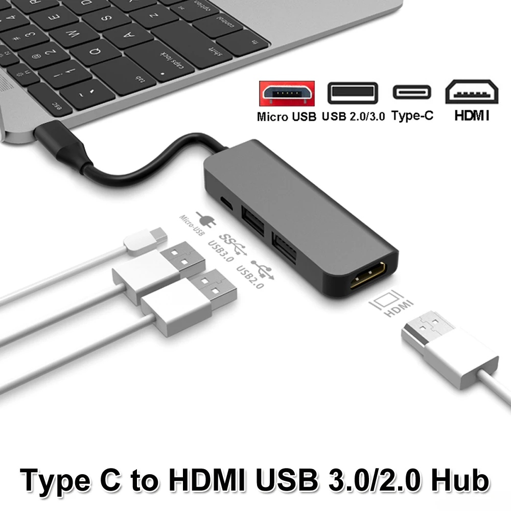

4 Port Splitter Adapter USB C HUB Tpye-C to Micro USB 3.0 2.0 HDMI Thunderbolt for MacBook Pro Samsung Huawei Xiaomi