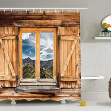 Вид на горы и небо из деревянного закрытого окна комнаты на вершине холмов природа вид полиэстер Ткань Ванна Душ шторы