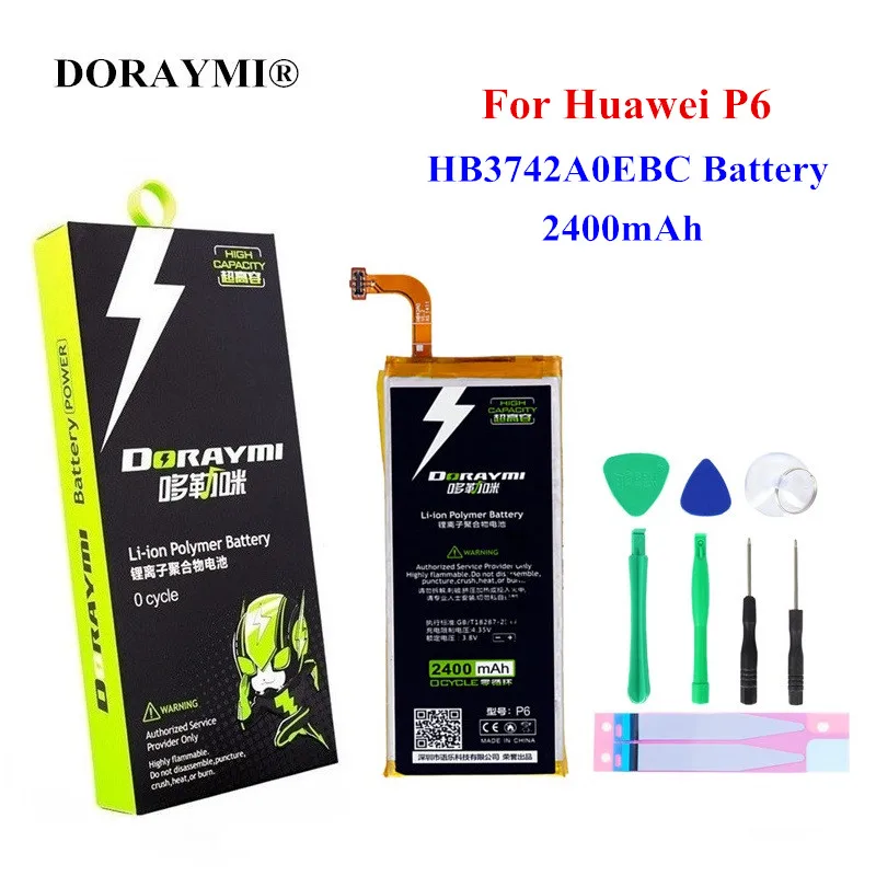 Сменный аккумулятор DORAYMI HB3742A0EBC 2400 мАч для Huawei Ascend P6 P6-U06 p6-c00 p6-T00/ G6 G620 G621 G620s G630 Bateria |