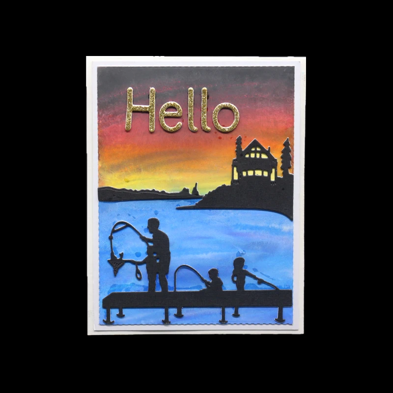 

Fishing on the bridge Metal Cutting Dies Stencils DIY for Scrapbooking Paper Card making Craft Embossing stamps and dies