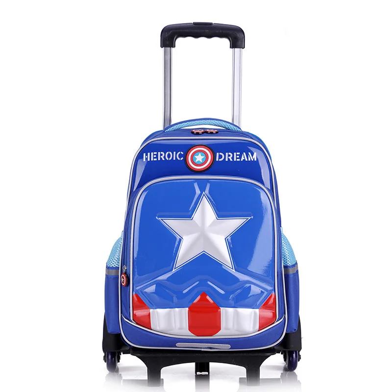 Новинка, 3D Чемодан с изображением Капитана Америки, школьная сумка для студентов, чемодан на колесиках для детей 6-12 лет, рюкзак для путешествий