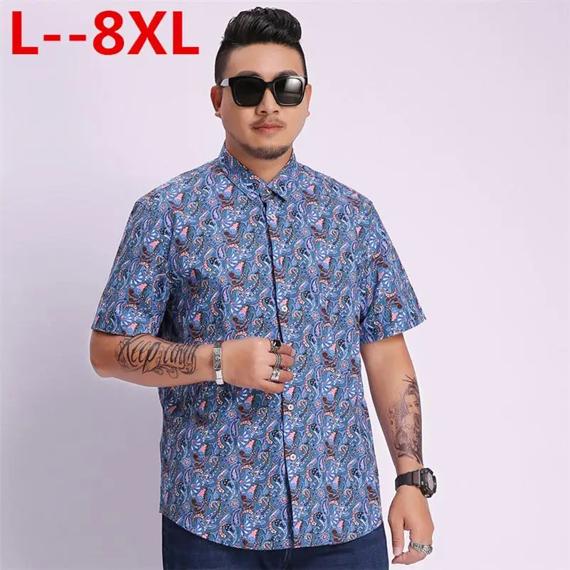 

Big size 8XL 6XL 5XL 4XL Short sleeve Men's shirts Casual Random patchwork Print Linen Shirt men Brand Plus size Camisas