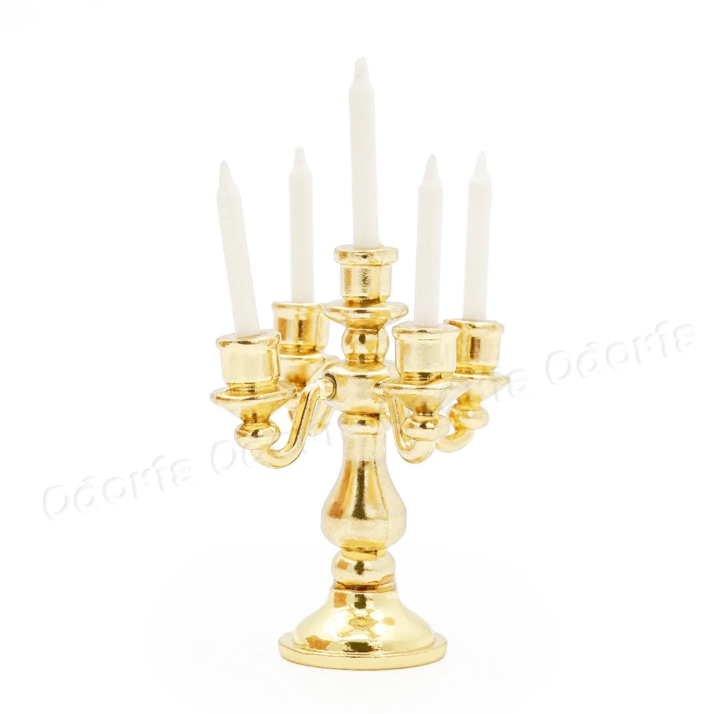 Odoria 1:12 миниатюрный подсвечник двуглавый Свеча Бра золотой настенный кукольный домик аксессуары для мебели