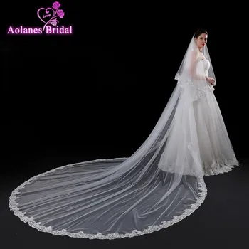 

AOLANES 4 M Ivory White One Layer Tulle Lace Edge Wedding Head Veils Long Bridal Veil Voile Mariage Wedding Accessories 2017