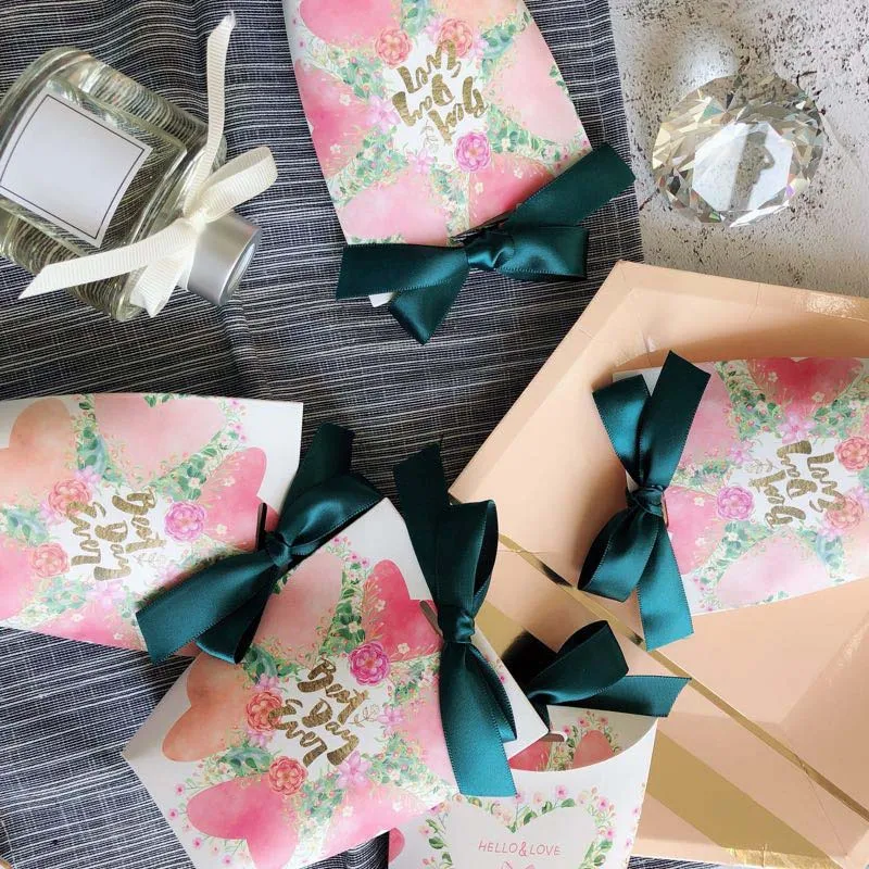 Подарочные коробки с лентой, коробка со свадебными сувенирами для детского душа, сумка для конфет, товары для дня рождения, сахарный чехол, 5 шт./партия - Цвет: Peacock blue