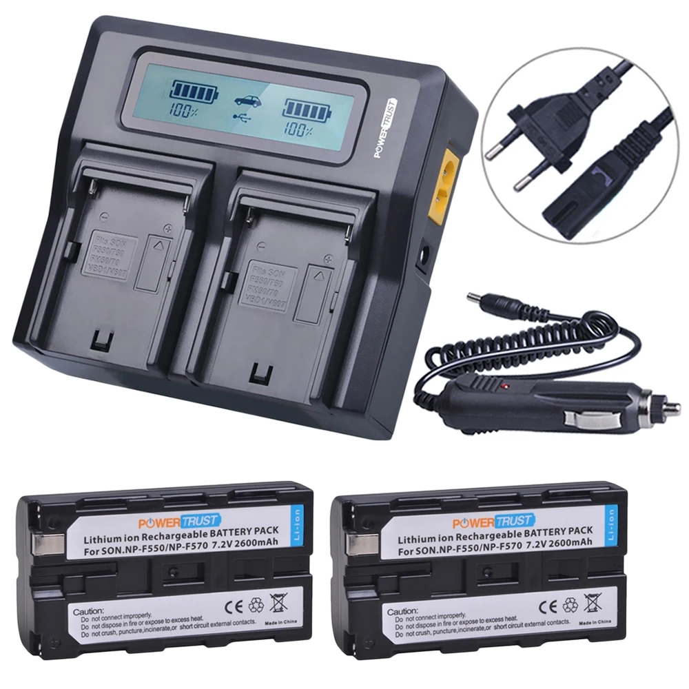 

2Pcs 2600mAh NP-F550 NP-F570 F550 F570 Battery and Fast Dual Charger for Sony NP-F330 NP-F530 NP-F570 NP-F730 NP-F750 Hi-8