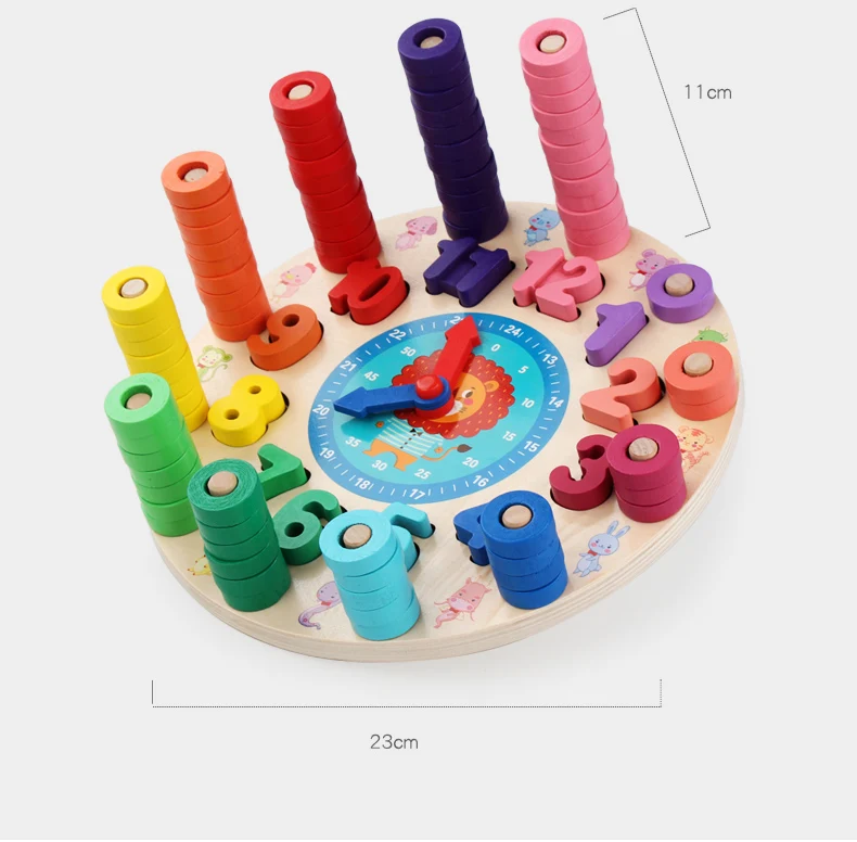 Дошкольные Деревянные игрушки Монтессори, цифровые часы, цифры, геометрическая форма, Обучающие игрушки, обучающие математические игрушки для детей