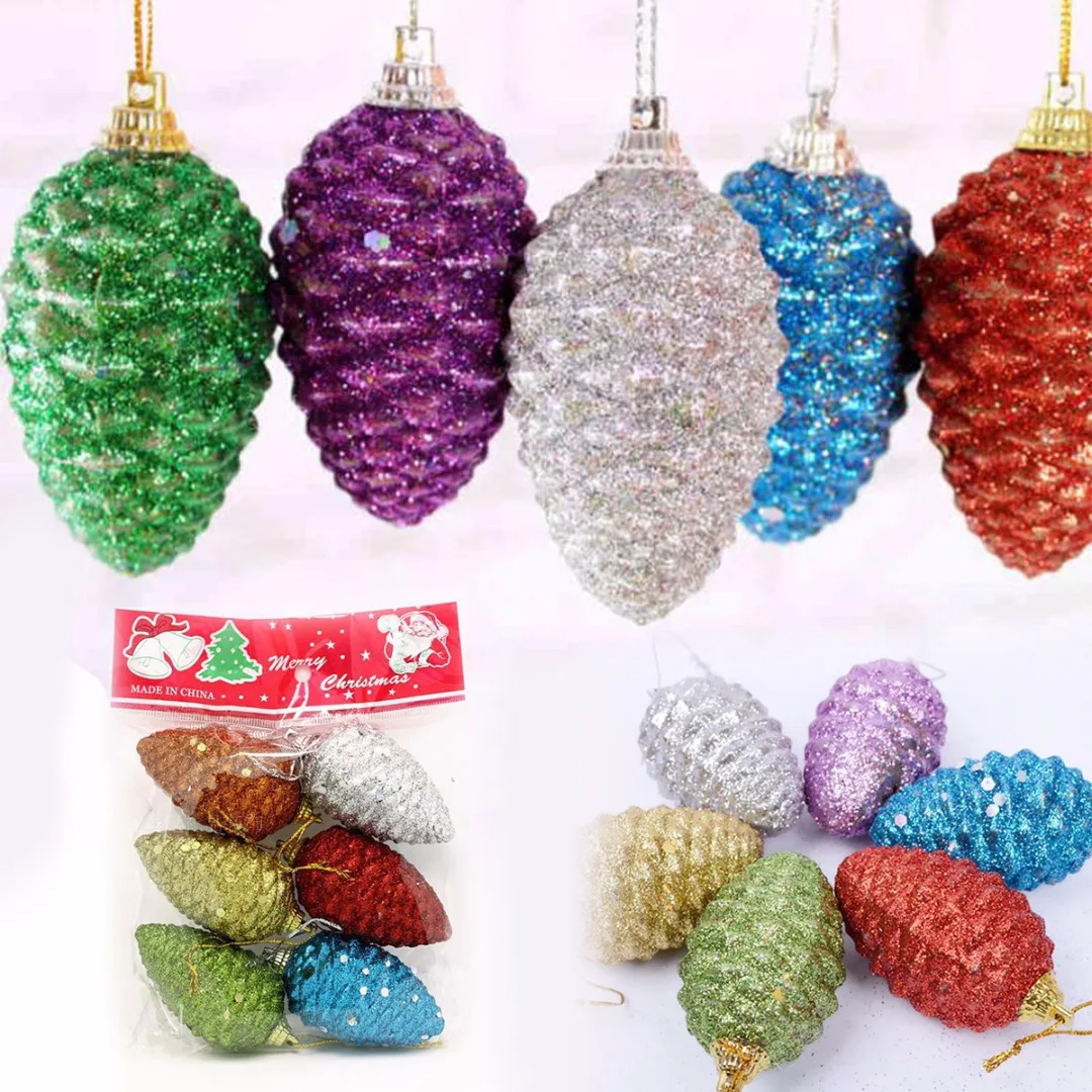 6Pcs Glitter Pinecone Hanging Decor Christmas Tree Ornament Party Home Decor