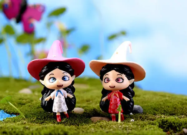 

6pcs Halloween Magic Girl figurines garden gnome decor cartoon fairy garden miniatures Moss Micro Landscape Decoration