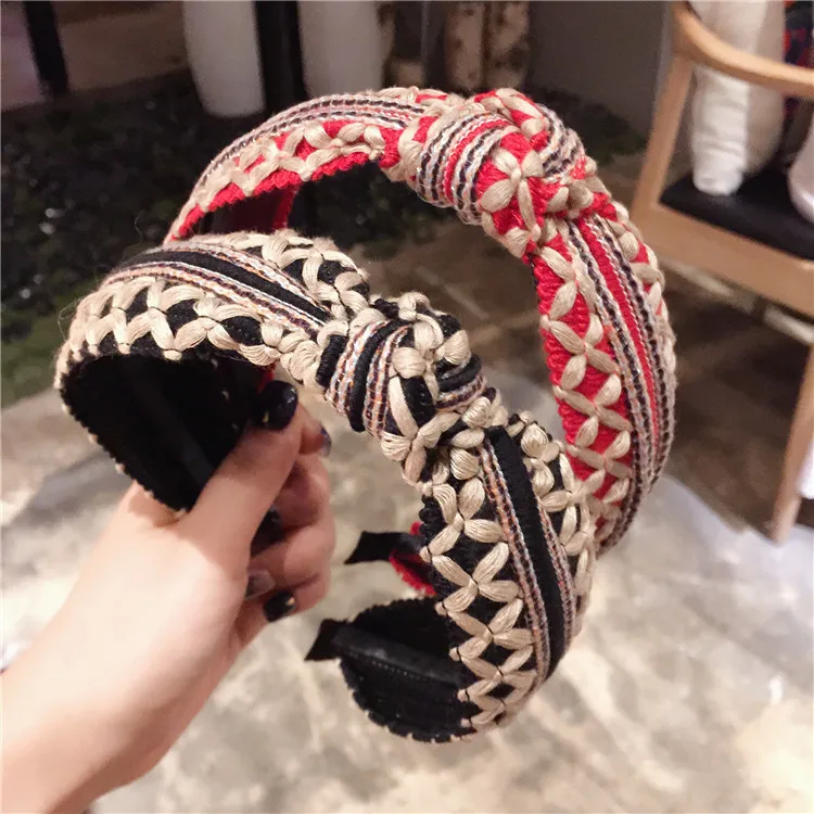 

Knitting National Style Knot Heads For Women Korea Hair Accessories For Girls Hair Band Bows Flower Hairband Head Wrap