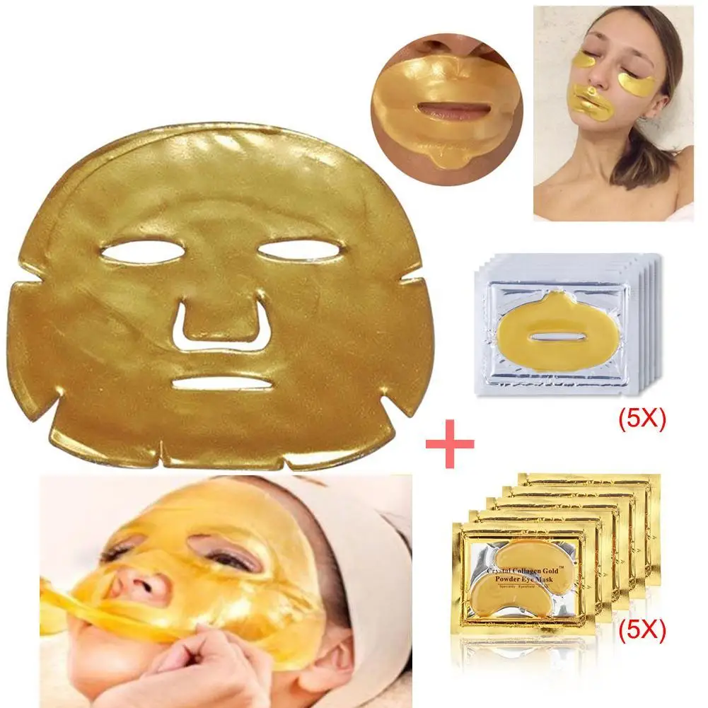 5 упаковок коллагеновой маски для глаз патч+ 5 шт. Уход за губами золотые Кристальные коллагеновые маски+ 1 шт 24k Gold Collageno маска для лица увлажняющий набор