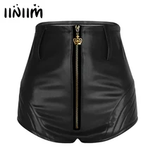 Пикантные Женские шорты из искусственной кожи на молнии спереди с высокой талией шорты с поясом шорты для ночного клуба