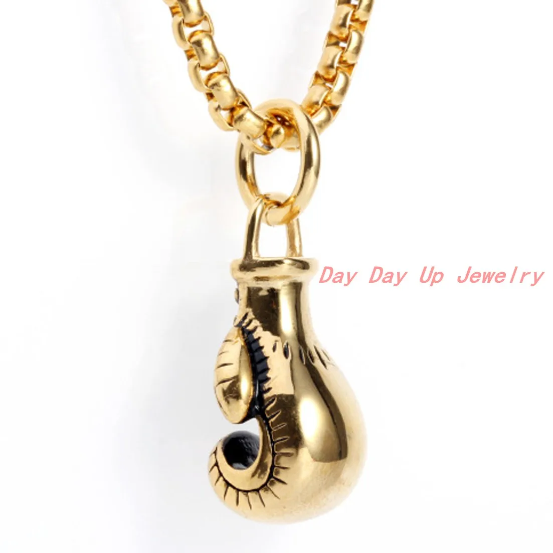 

30mm*15mm 17g Fashion 316L Stainless Steel Gold Boxing Gloves Pendant Mens Womens Necklace Free Box Chain 23.6"*3mm