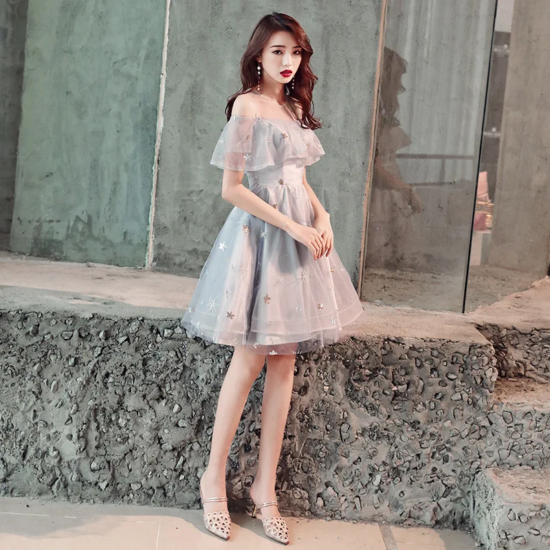 Ruffled Exquisite Gray Lady Dress Sweet Elegant Half Sleeve Ball Gown Mini XS-XXL Vestidso De Festa Evening Party Cheongsam |