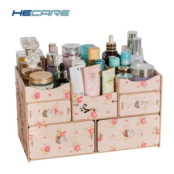 

HECARE Wood Makeup Organizer Drawers Modern DIY Assembly Beauty Case for Cosmetics Organizador De Maquillaje Cajoneras De Madera