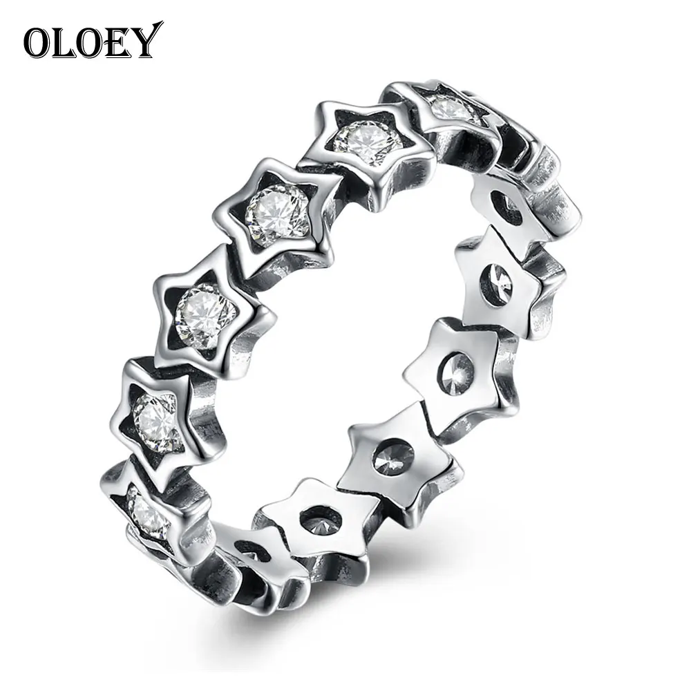 OLOEY, настоящее 925 пробы, серебряное кольцо Starshine, звезда, кольцо на палец, с прозрачным CZ,, хорошее ювелирное изделие для женщин, свадебный подарок YMR037