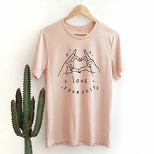 Amar a Si Mesmo Mãos Mostrar o Amor Gráfico T-shirt Das Mulheres Harajuku Engraçado Tumblr Tee Parte Superior Ocasional Crewneck Inspirado Christian Tshirt