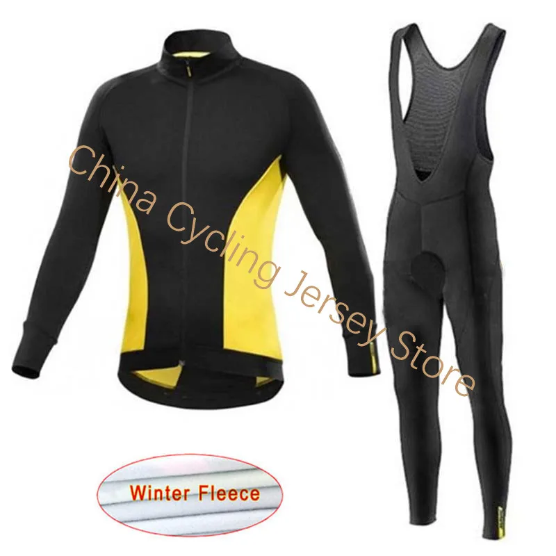 

2019 Mavic pro tour team Winter cycling jersey men set Thermal fleece Long Sleeve Bicycle shirt bib pant suit Outdoor Sportswear