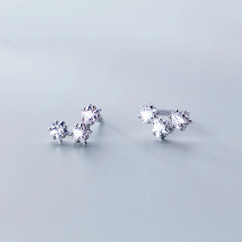 

Real 925 sterling Silver star cubic zircon Stud Earring silver rose gold earring