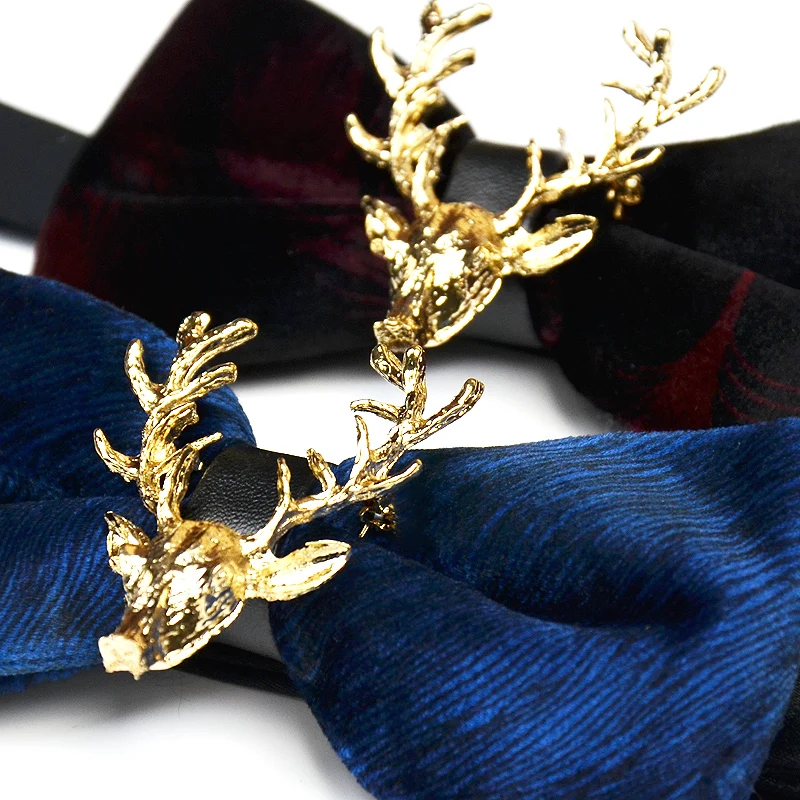 Высокое качество бархатный галстук бабочка с металлической лося из искусственной кожи сплошной Золотой синий красный черный зеленый Свадебная вечеринка Papillon