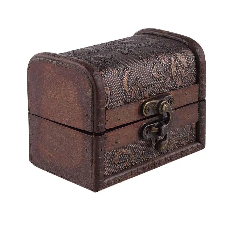 

Wood Vintage Retro Handmade Small Storage Box Case Flower Metal Lock Jewelry