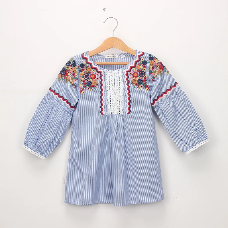 Hurave/ платье с вышивкой и круглым вырезом для маленьких девочек; детская одежда с длинными рукавами; повседневные хлопковые платья в полоску