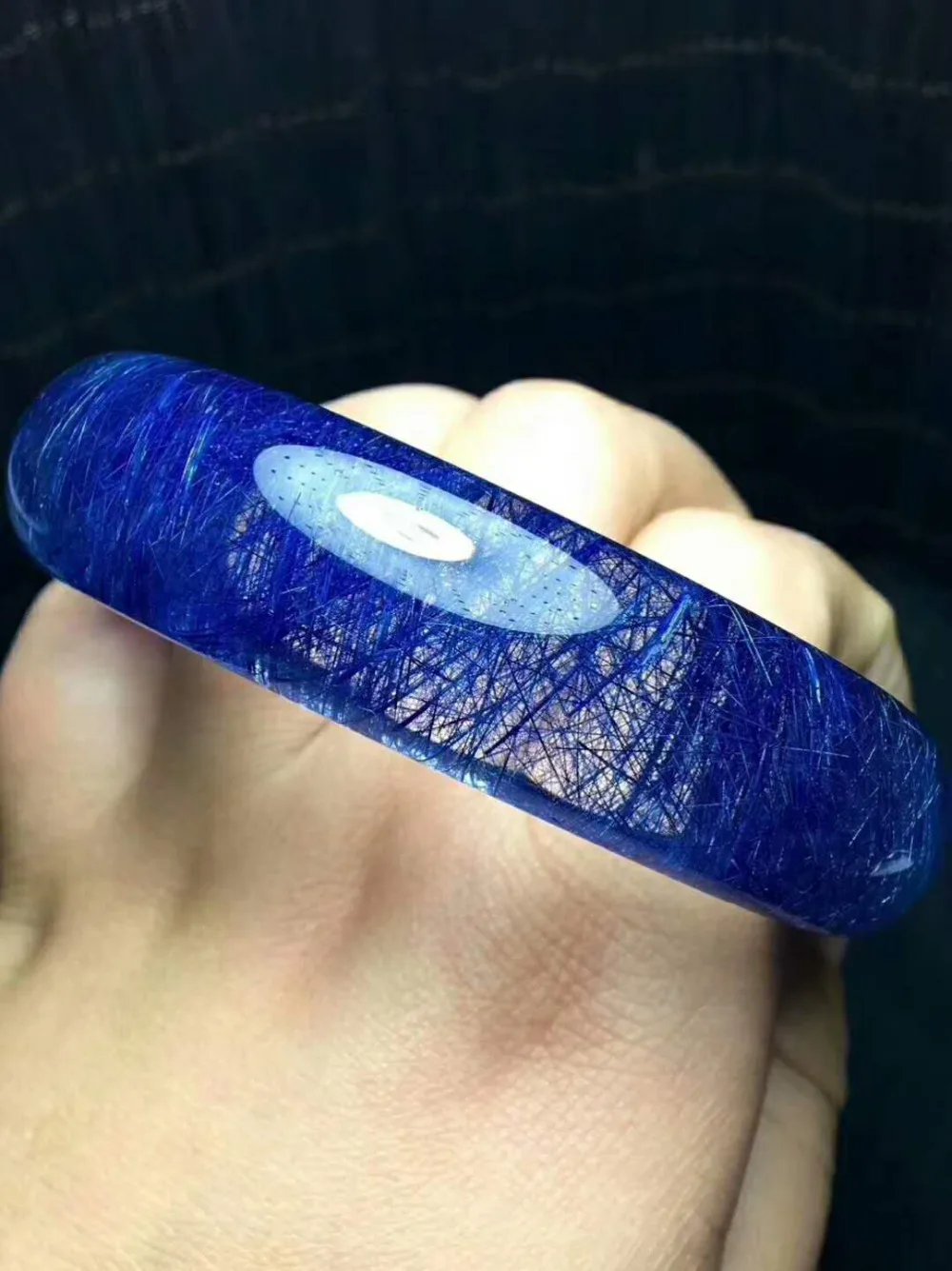 

2018 New Genuine Natural Blue Hair Rutilated Quartz Ocean Heart Blue Enchantress Crystal Woman Bangle AAAAA Inner Diameter 57mm